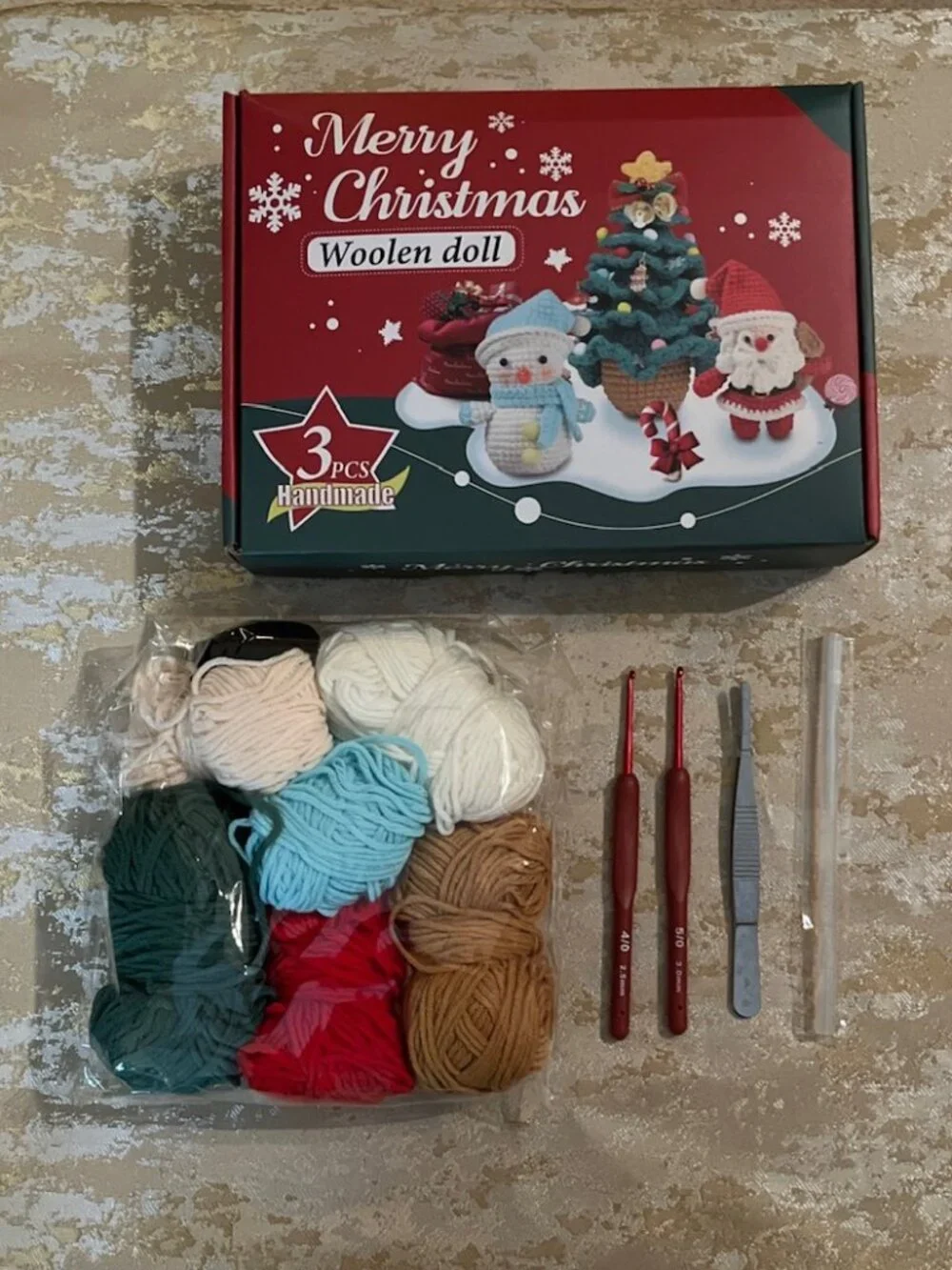 DIY Woolen Doll Crochet Kit 3 pcs Santa Snowman Tree Christmas Gift Adults Kids